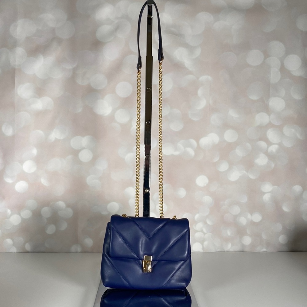 MARI Dark Blue Quilted Shoulder Bag NWT